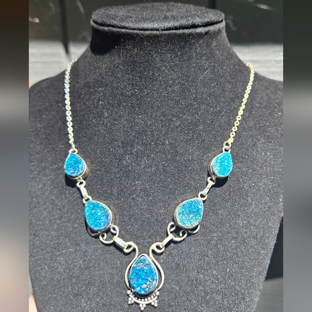 HOST PICK 🎉🎊 Drutzy Blue Titanium Sterling Statement Necklace 18" - Picture 3 of 8